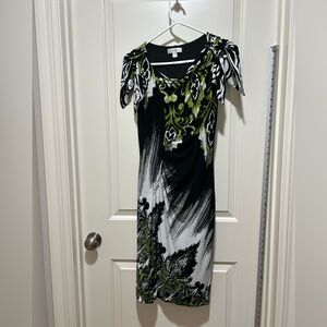 Dress Barn size 8 Black and Green Abstract Midi Dress